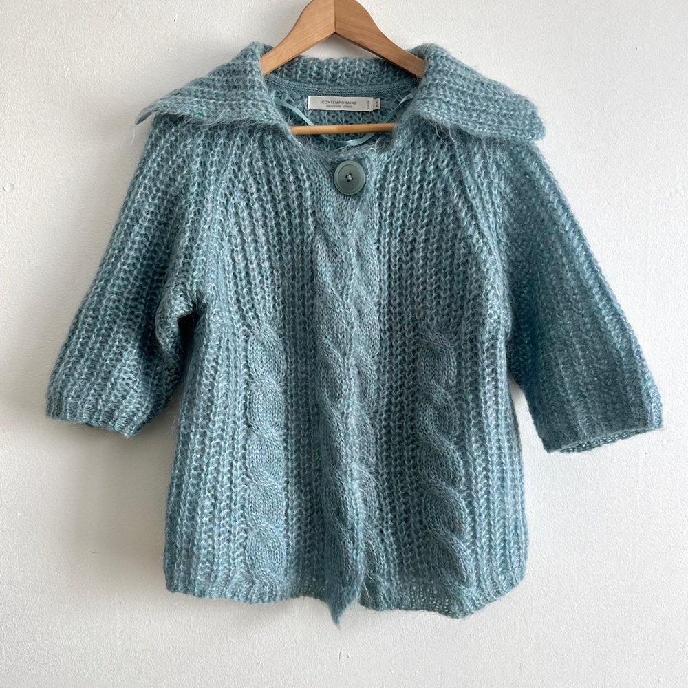 VINTAGE STYLE WOMEN SIMONS MOHAIR SWEATER CABLE KNIT CHUNKY 3/4 SLEEVE M